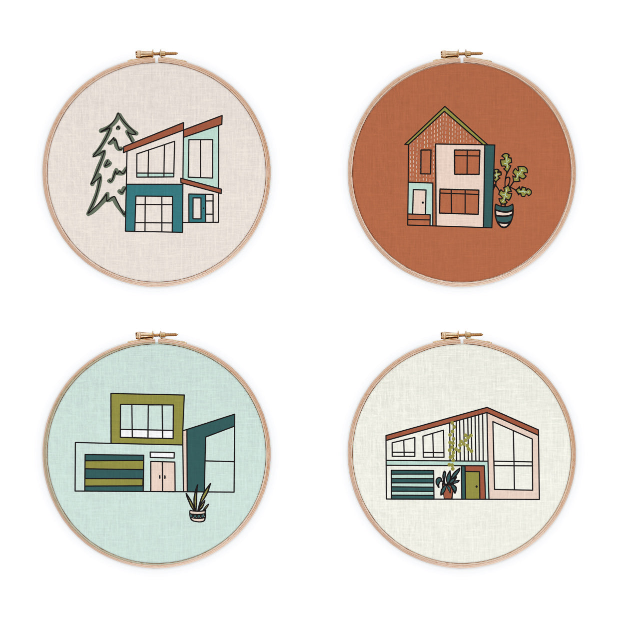 Modern House Collection Embroidery 4 Pattern Set PDF Download | Radiant Home Studio