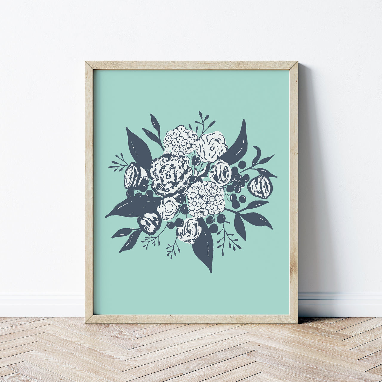 boho bouquet art print aqua  | shop radiant home studio