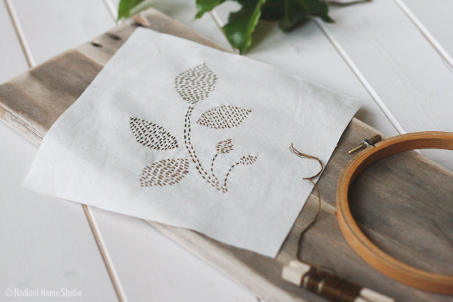 running stitch leaf embroidery pattern | shop radiant home studio