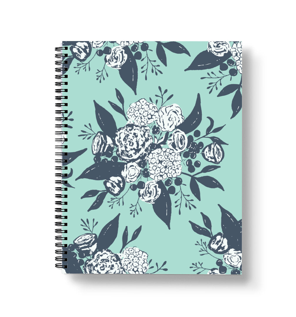 Aqua Flower Spiral Notebook | Radiant Home Studio