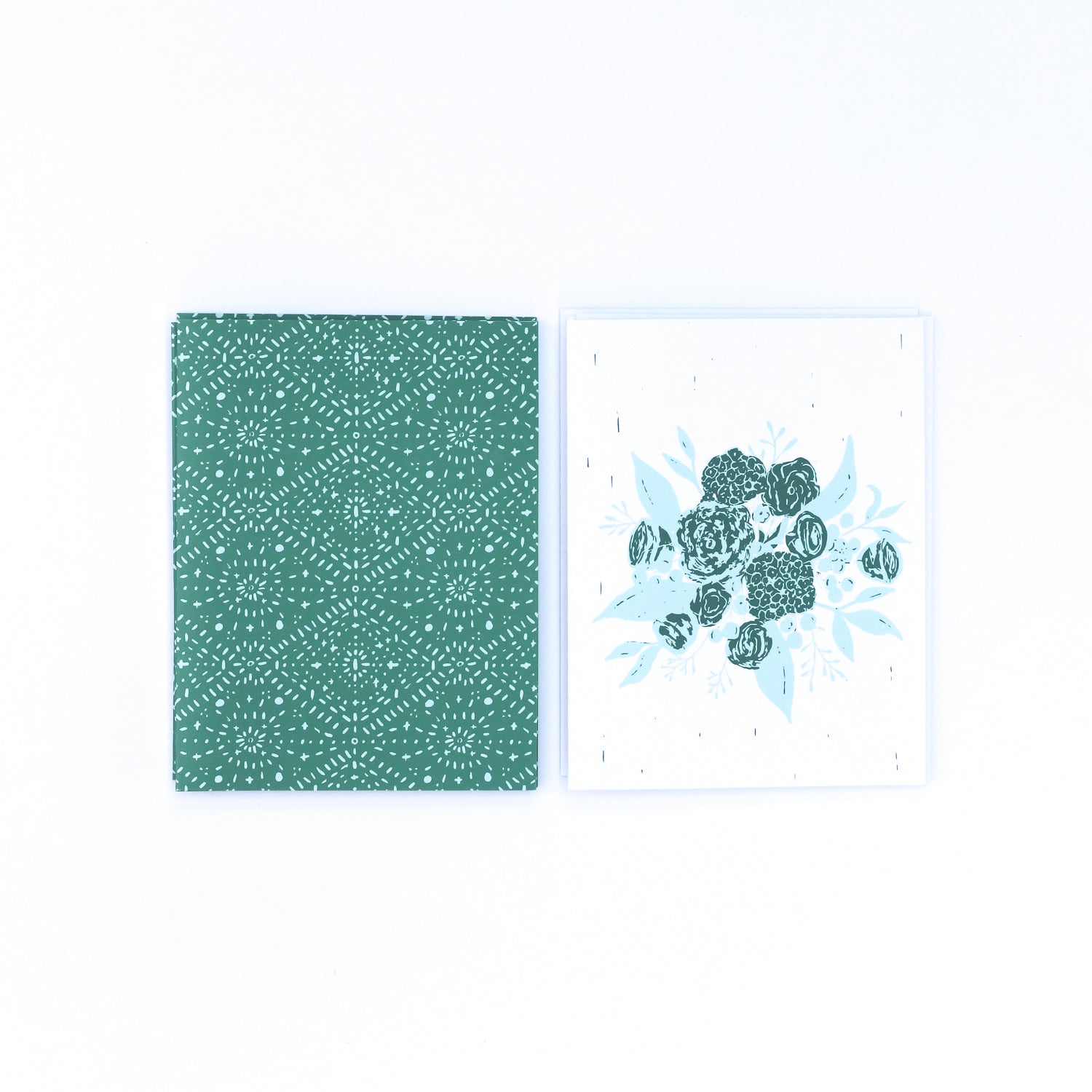 eco-friendly recycled floral note card set | emerald & aqua bouquet | shop radiant home studio